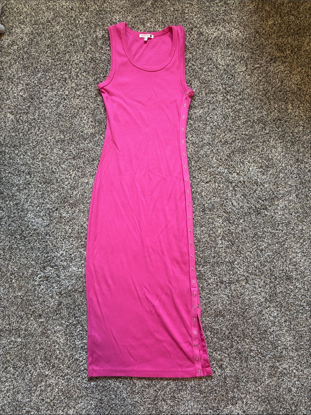 Sleeveless Pink Tank Midi Dress with Side Snap Detail